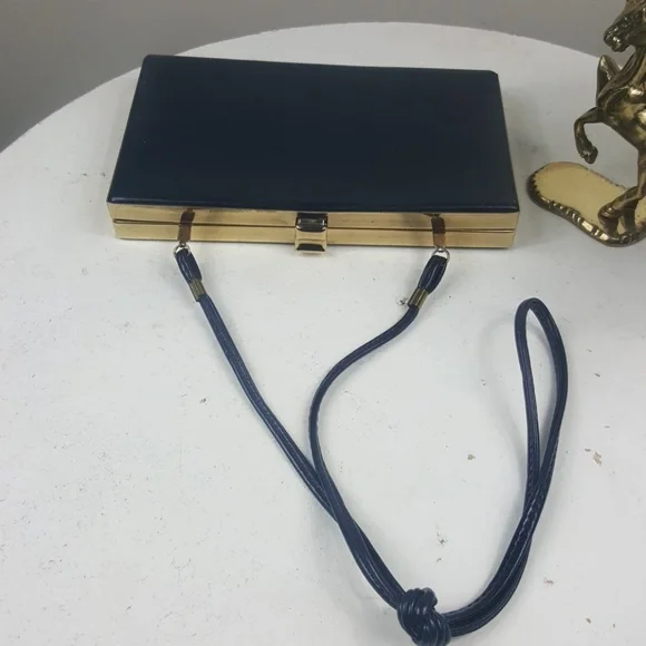 Vintage Genuine Leather Navy Blue Clutch Wristlet - Picture 4 of 8
